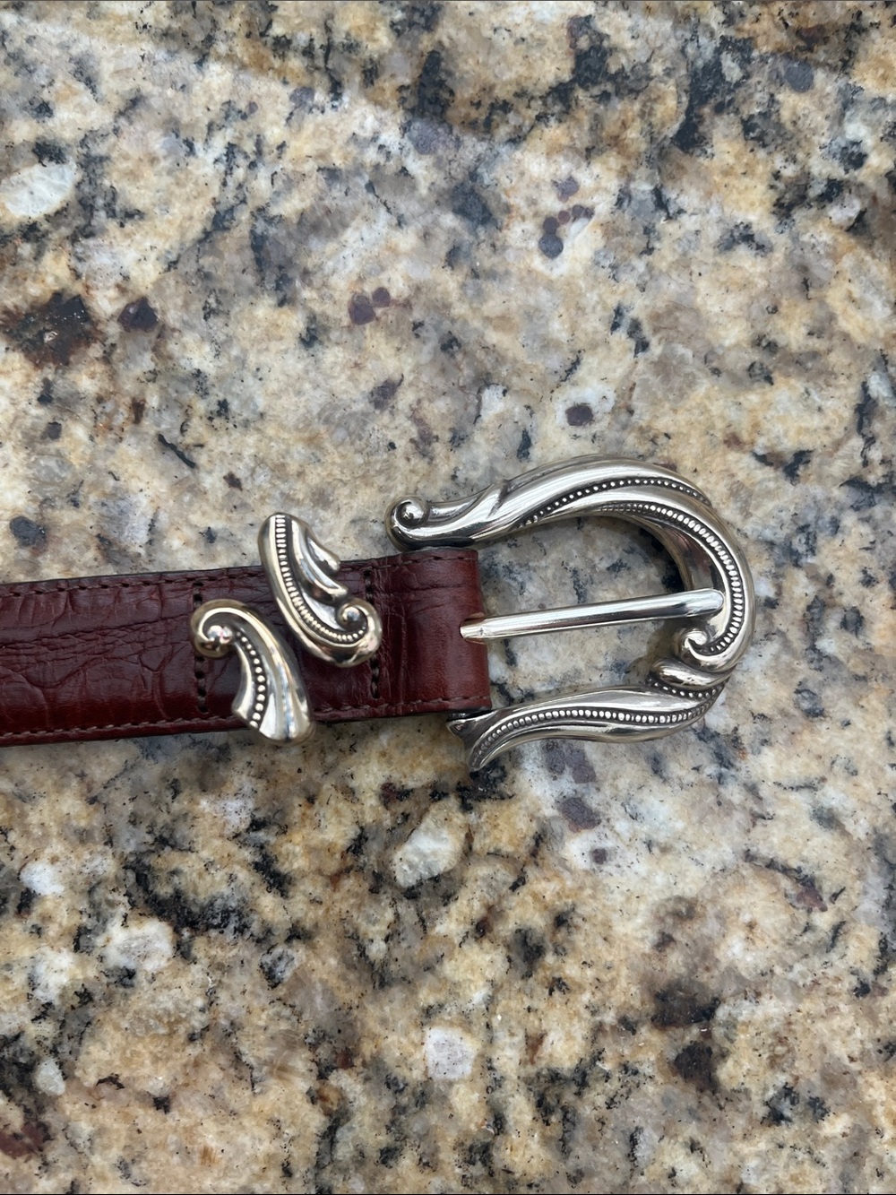 Brighton Women's Dark Brown Croc-Embossed Leather Belt with Ornate Silver Buckle - Picture 5 of 5